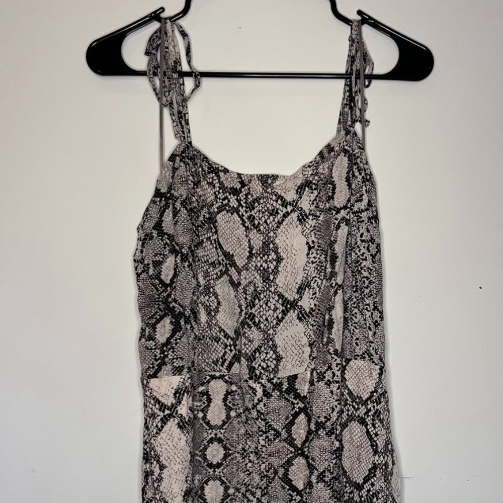 Express Snakeskin Dress Tied Straps Fitted Apron Front Flounce Hem Size L